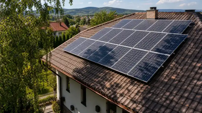 Invertor hibrid și baterie LFP conectate prin trasee electrice organizate