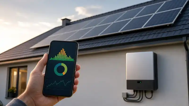 Sistem fotovoltaic monitorizat printr-o aplicație de energie și un invertor conectat